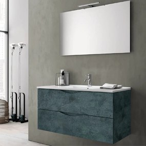 Mobile Bagno Sospeso 60 Cm Due Cassetti Specchio Con Lampada Led 80x60 Cm ItalBagno "Martina"