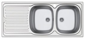 Lavello integrato 2 vasche con gocciolatoio a sinistra DELINIA Aurora inox L 50 x L 116 cm argento