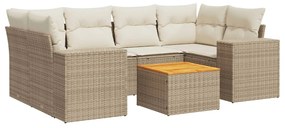 Set divani da giardino 7 pz con cuscini beige in polyrattan