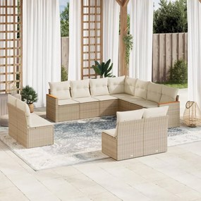 Set divani da giardino 11 pz con cuscini beige in polyrattan