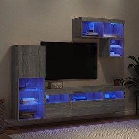 Mobili Tv A Muro Con Led 6pz Grigio Sonoma Legno Multistrato /