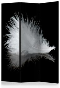 Paravento Piuma bianca (3-część) - piuma d'uccello bianca su sfondo nero