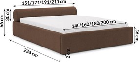 Letto matrimoniale imbottito marrone con contenitore con rete inclusa 200x200 cm Cille – Ropez