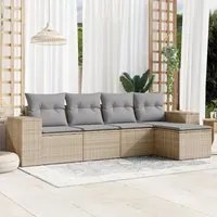 Set Divano da Giardino 5 pz con Cuscini Beige in Polyrattan 3254826