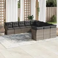 Set Divani da Giardino 11 pz con Cuscini in Polyrattan Grigio 3250249