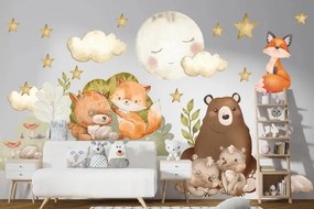 Adesivo murale per bambini animali della foresta e cielo notturno 100 x 200 cm