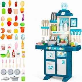 Cucina Giocattolo Per Bambini Con Luci E Suoni Realistici 69 Accessori Rubinetto Con Sistema Di Riciclo Dell'Acqua E Fornelli Per Bambini Dai 3-5 Anni Set Cucina Blu e Bianco