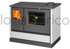 Cucina A Legna In Acciaio 7,9 kW Con Forno E Cassetto Portalegna K-Line Social Bianca