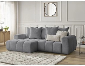 Divano angolare grigio allungabile/con contenitore (con penisola a sinistra/con chaise lounge) con rivestimento in bouclé Roxelane – Bobochic Paris