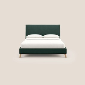 Leila letto imbottito con piedini legno in tessuto smacchiabile T17