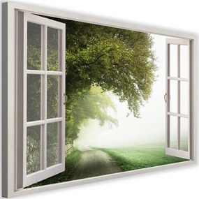 Quadro su tela, Finestra vista foresta verde  Dimensioni Tappeti 120x80