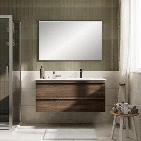 Mobile Linea L120 H55 P45 in laminato rovere cotto 2 cassetti a chiusura ammortizzata e lavabo in ceramica vasca DX