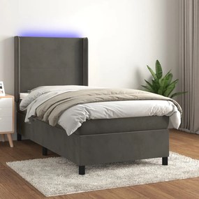 Letto A Molle Con Materasso E Led Grigio Scuro 90x190cm Velluto /
