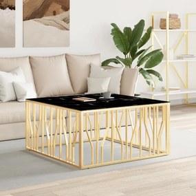 Tavolino da salotto oro 100x100x50 cm in acciaio inox e vetro