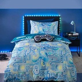 Biancheria da letto per bambini blu/grigia in microfibra per letto singolo 135x200 cm Gamer – Catherine Lansfield