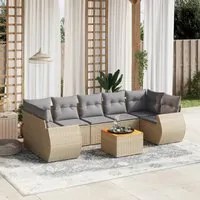 Set Divano da Giardino 8 pz con Cuscini Beige in Polyrattan 3257249