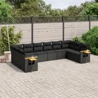 Set Divani da Giardino 10pz con Cuscini in Polyrattan Nero 3227161