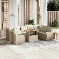 Set Divano da Giardino 10 pz con Cuscini Beige in Polyrattan 3272339