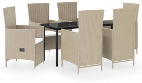 Set mobili da pranzo per giardino con cuscini 7 pz beige