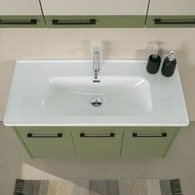 Mobile bagno sospeso 100 cm verde effetto legno con armadietto a specchio Sofia