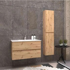 Mobile da bagno rovere nodato 90 cm sospeso Roxy con colonna da 162 cm