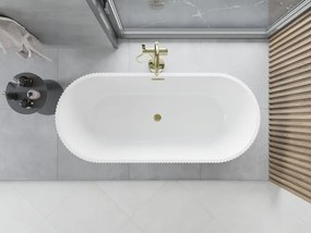 Mexen Yara vasca da bagno autoportante scanalata 170 x 75 cm, bianca, troppo pieno oro spazzolato - 52861707500-55