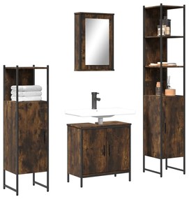 Set mobili da bagno 4 pz rovere fumo in legno multistrato