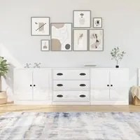 Credenze 3 pz Bianco Lucido in Legno Multistrato 3185217