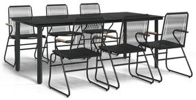Set da pranzo da giardino 7 pz nero in rattan pvc