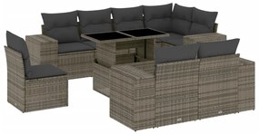 Set divano da giardino 9 pz con cuscini grigio in polyrattan