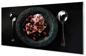 Quadro su vetro acrilico Gelato a cucchiaio per waffles. 100x50 cm
