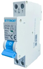 ETTROIT Interruttore Magnetotermico Automatico 1P+N 10A 6000A 220V Salvavita Stotz Occupa 1 Modulo DIN