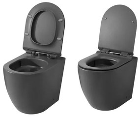 Sanitari Filomuro in ceramica grigia opaca con copriwc e scarico a tornado Tokyo