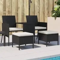 Divano Giardino 2 Posti con Tavolo e Sgabelli Nero Polyrattan 317626