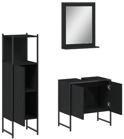 Set di mobili da bagno 3 pz nero in legno multistrato