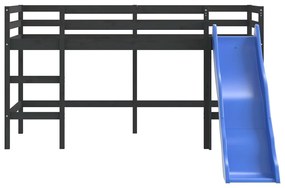 Letto soppalco con scivolo bambini nero 90x200cm massello pino