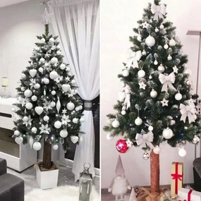 Albero di Natale artificiale di lusso leggermente innevato con pigne sul tronco 190 cm