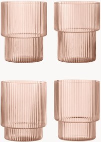Set di 4 bicchieri in vetro soffiato con scanalatura in rilievo Ripple, 200 ml