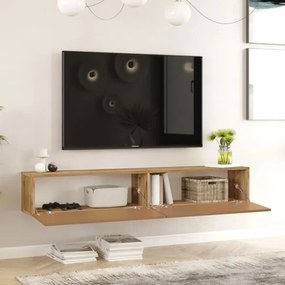 Mobile Tv Sospeso 180x32x30 Effetto Legno Rovere E Rosso Mattone Frame