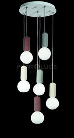 Sospensione mix rock 6 luci attacco g9 base tonda d.30cm cemento e ...