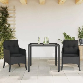 Set Da Pranzo Da Giardino 3 Pz Con Cuscini Nero İn Polyrattan /