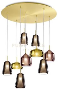 X-ray sospensione  rettangolare 9 luci vetri 5 bronzo, 2 rame, 2 or...