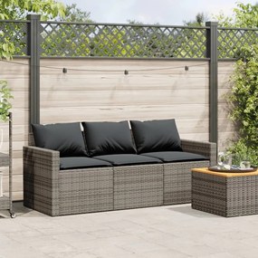 Divano da giardino con cuscini 3 posti grigio in polyrattan