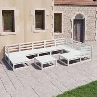 Set Divani da Giardino 10 pz Bianchi in Legno Massello di Pino 3075760