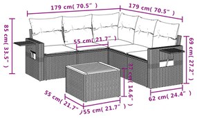 Set divano da giardino 6 pz con cuscini grigio in polyrattan