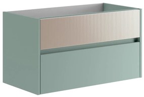 Mobile da bagno sospeso sotto lavabo L 89.5 x H 50 x P 45.5 cm verde laccato opaco, 2 cassetti VISOBATH Niwa