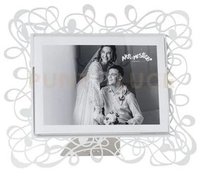 Portafoto di design scarabocchio grande orizzontale bianco marmo in...