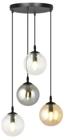 Sospensione 4 Luci Kali In Acciaio Nero Base Tonda E Sfere In Vetro Multicolor