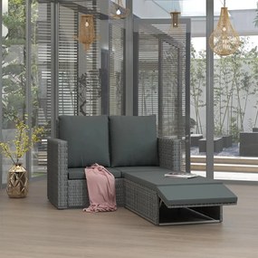 Set divani da giardino 2 pz con cuscini in polyrattan grigio