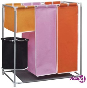 vidaXL 3-Section Porta biancheria da lavanderia + cestino
